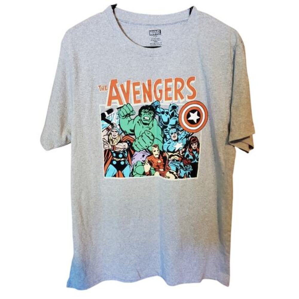 Marvel Avengers Classic T-Shirt Mens Sz L‎ Gray Graphic Comic Shirt